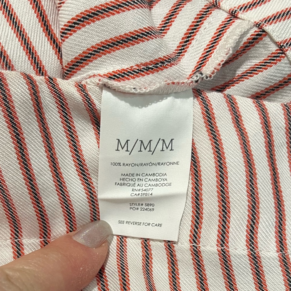 CAbi Red & Cream Striped Button Front Off Shoulder Women's Crop Top Blouse Shirt - Picture 7 of 8